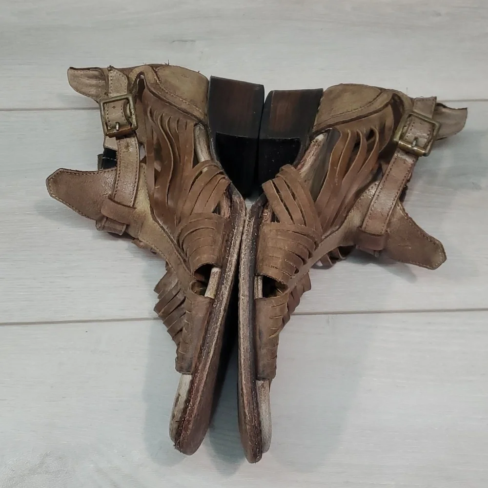 Freebird by Steven Arrow Open Toe Stone Brown Bootie Sandals sz shoes 9